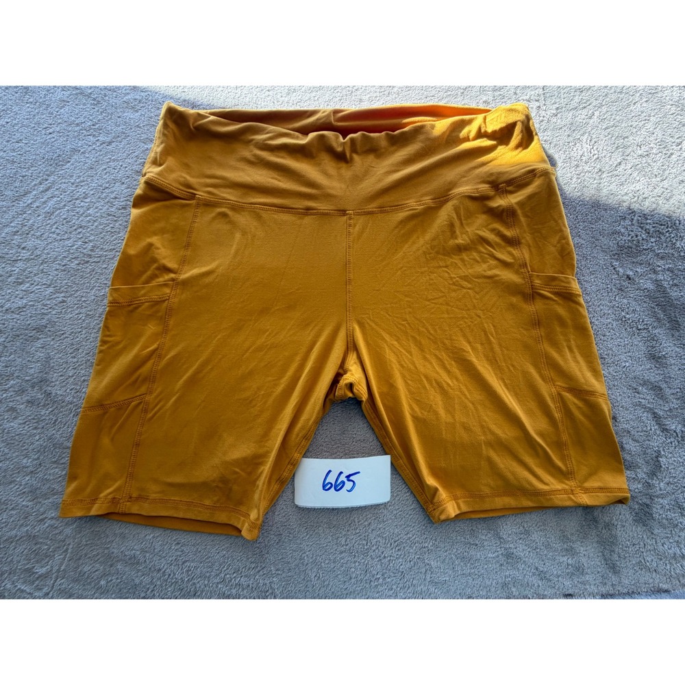 Feathers Biker Shorts Womens 1X Mustard Yellow High Rise Side Pockets
